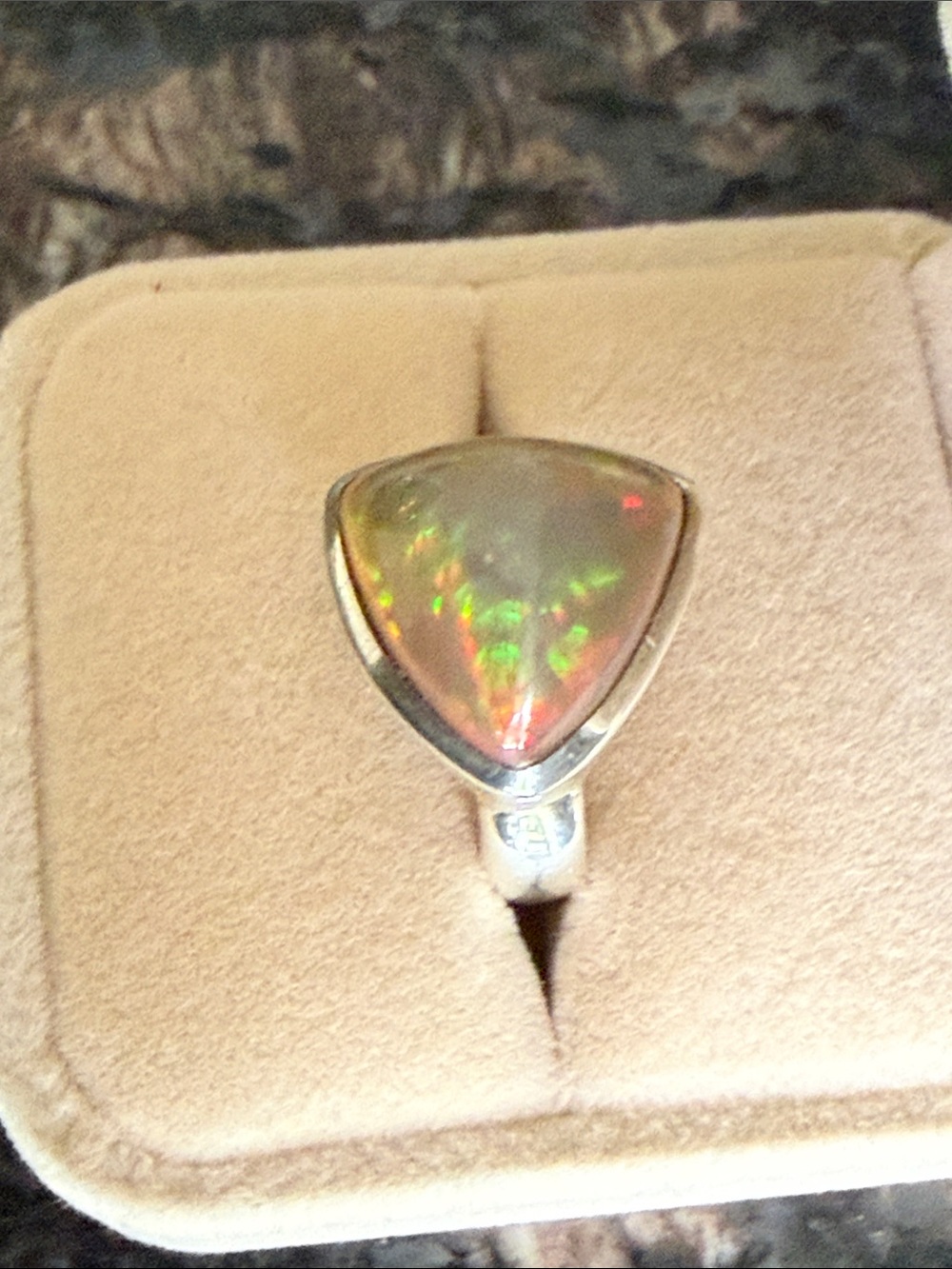 Sterling Silver Triangle Opal Statement Ring - Iridescent Fire - Picture 6 of 12